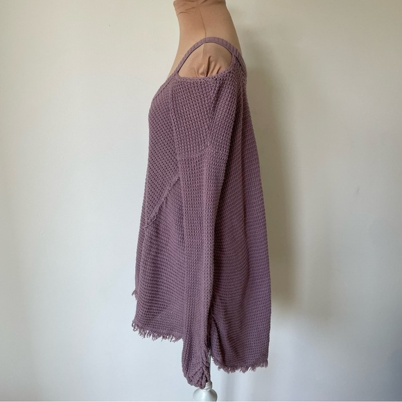 FREE PEOPLE Moonshine Cold Shoulder Waffle Knit Purple V-Neck Sweater Size Small - Picture 2 of 10
